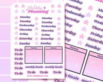 Weekly Pastel Planner Stickers, Days of The Week, Kawaii Planner Organisation Stickers, Mon-Sun stickers