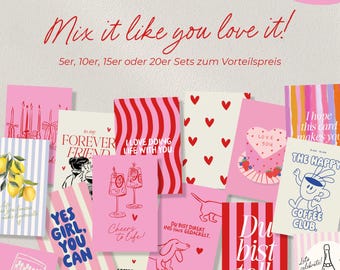Postkarten Individueller Mix, Karten Bundle, Karten Set zum Geburtstag, Feiertagen, Umzug, Hochzeit, Mental Health, Sparset, Kartenmix