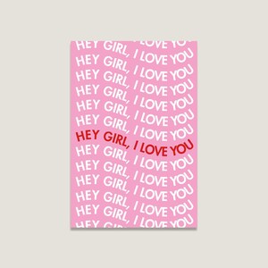 Postkarte 'Girl, I love you', süße Postkarte für Freundin, rosa rot, Karte für jeden Anlass, besondere Karten – Perfekt zum Verschenken