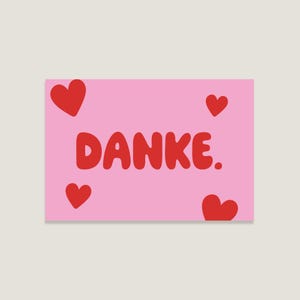 Postkarte 'Danke', rosa rote Dankeskarte, süße Karte für jeden Anlass, Postkarten für Freunde & Familie – Perfekt zum Verschenken