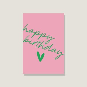 Postkarte 'happy birthday', rosa grüne Karte, bunte Geburtstagskarte, süße Postkarte für Freunde & Familie – Perfekt zum Verschenken