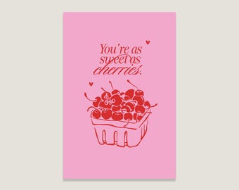 Postkarte 'Cherries', pinke Postkarte, Karte für jeden Anlass, coole Postkarten, Spruch Postkarten Freundin, Einzug, Hochzeit, Geburtstag