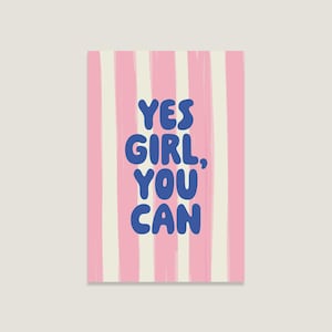 Postkarte 'Yes girl, you can', aufmunternde Postkarte, moderne rosa Karte für Freundin oder Kollegin, handgemacht – Perfekt zum Verschenken