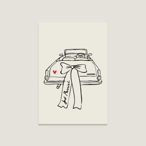 Postkarte 'Just married', Karte zur Hochzeit, Hochzeits-Auto, Süße Postkarten für Freunde & Familie – Perfekt zum Verschenken, Illustration