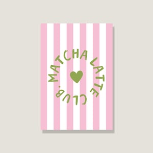 Postkarte 'Matcha Latte Club', süße rosa Matcha Karte, Geburtstagskarte, Matcha Latte Postkarte, kleines Poster - perfekt zum Verschenken