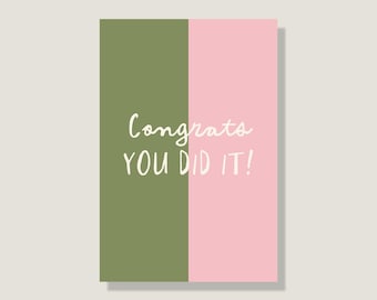 Postcard 'You did it', graduation card, graduation party card, congratulations card, colorful card for friends & family, handmade in the studio