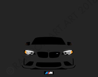 BMW M2. Digital download, printable, iconic modern car, Dark version. illustration,