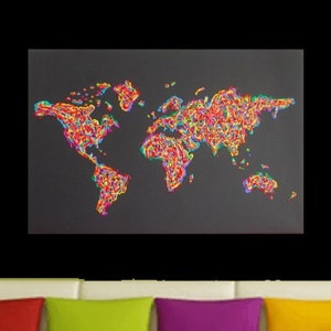 Weltkarte Leinwand Gemälde Acryl Kunst Bild Unikat 60x40cm modern abstrakt POP Art