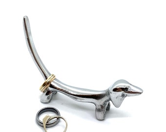 Dachshund Dog Ring Holder Silver Finish. Adorable must have