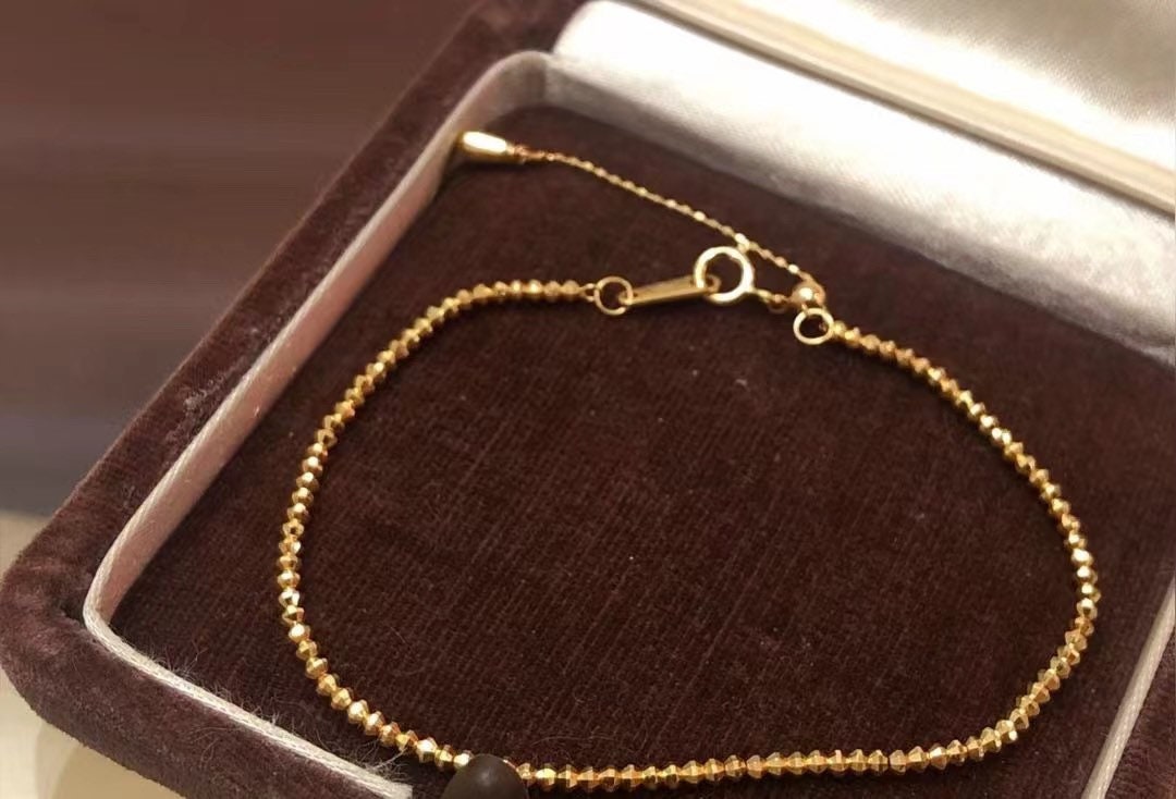18K Gold Beaded Link Bracelet,beaded Chain Bracelet Etsy