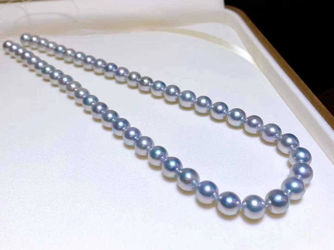 88.5mm Akoya Pearl Strand Necklaceblue Rose Pearl Etsy