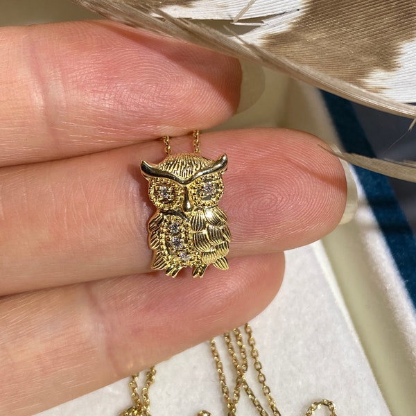 14k Gold Owl Charm Etsy