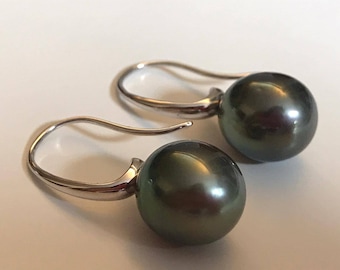 18K Gold Pearl Dangle Earring,Tahitian Pearl Drop Earring,10-11MM Teardrop Pearl Dangle Earring