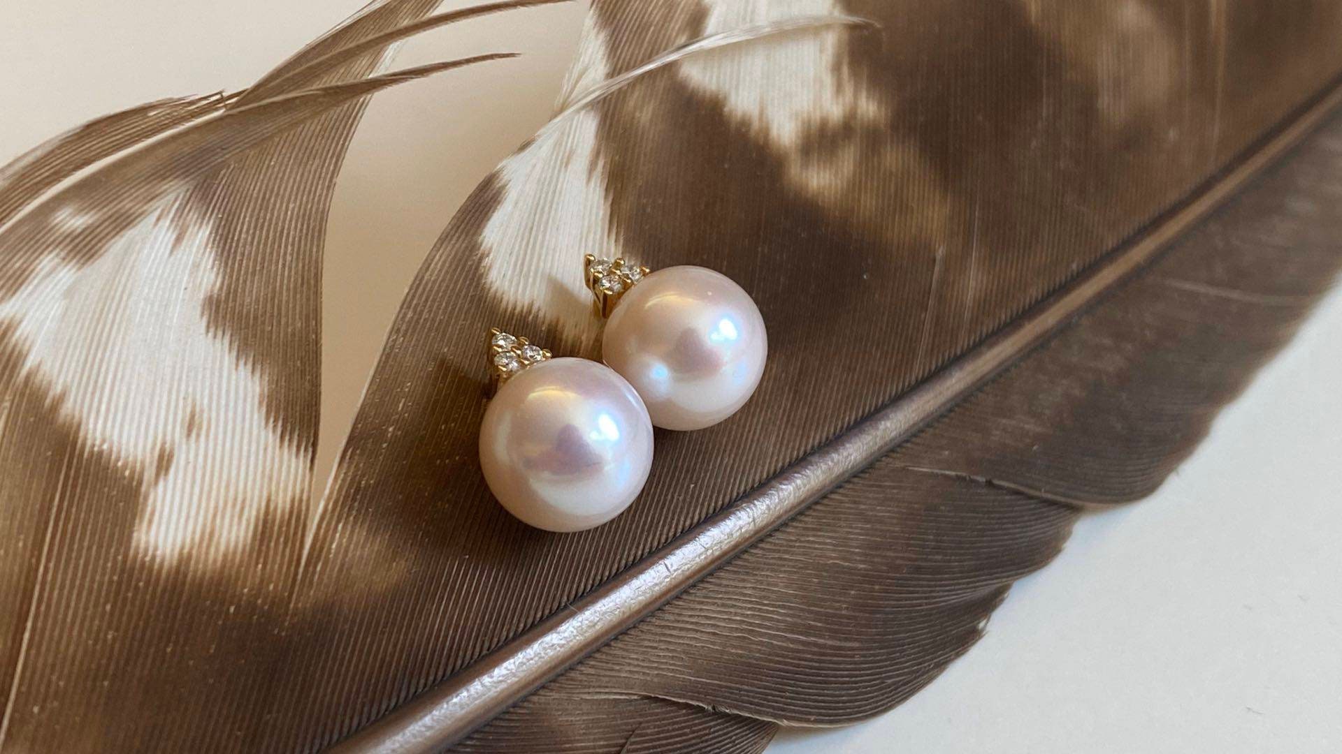 18K Gold Pearl Stud Earring with DiamondsPearl Stud Etsy