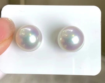 18K Gold Pearl Earrings,Edison Pearl Stud Earring,Pearl Stud Earring/13-14mm