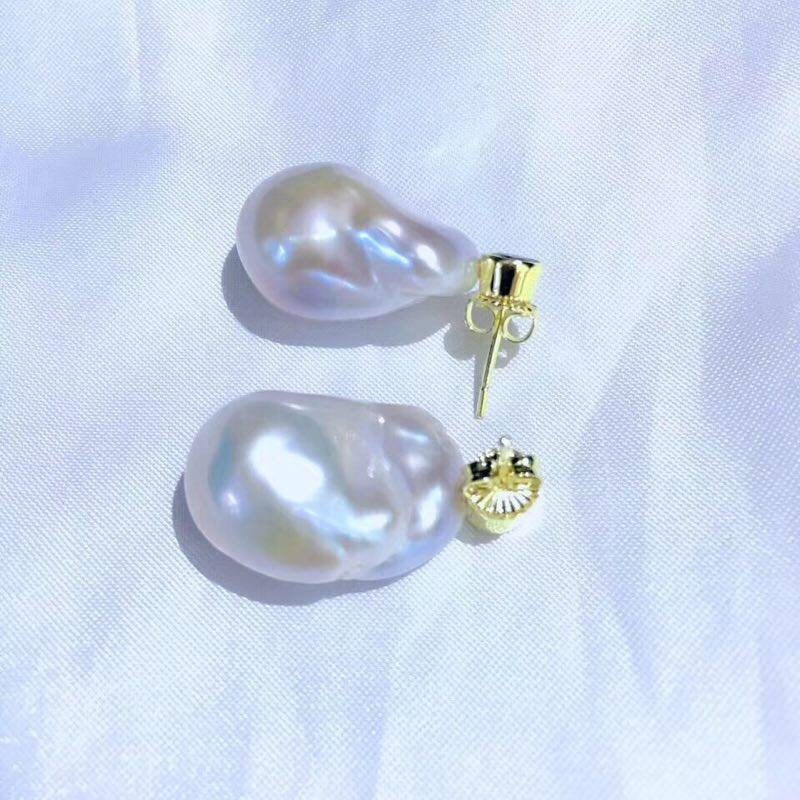 White Baroque Pearl Studs Earrings With Crystal Topaz celine - Etsy