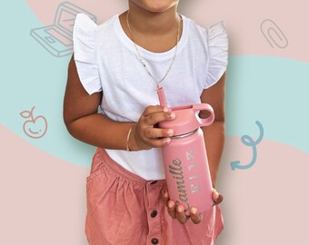 Personalized Kids Water Bottle, engraved Tumbler for Kids,Water Bottles with Names, Custom Kids Cup, 12 oz Stainless Steel Metal Tumbler Cup