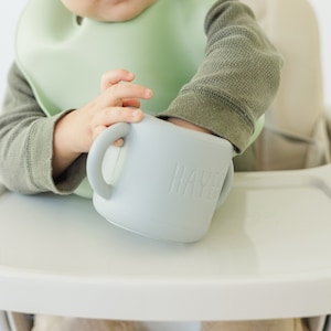 Custom Name Silicone Baby Snack Cup with Handle, No Spill Personalized Engraved Toddler Training Cup for Newborn Baby Shower or New Mom Gift