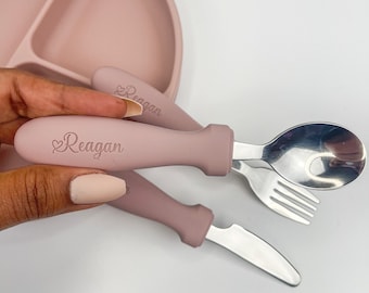 Personalized Toddler Utensils, Personalized Stainless Steel 3 piece Child's Utensil Set, customized kid utensils, custom utensils