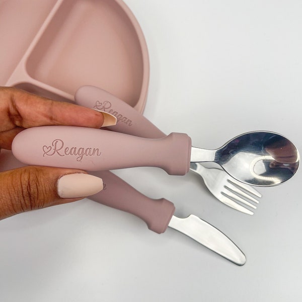 Personalized Toddler Utensils, Personalized Stainless Steel 3 piece Child's Utensil Set, customized kid utensils, custom utensils