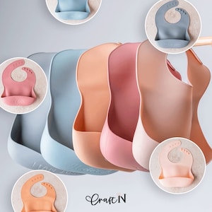 Custom Name Silicone Baby Bib with Food Catcher, Personalized Engraved Toddler Bib for Newborn Baby Shower or New Mom Gift One Year Birthday