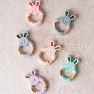 Personalized Bunny teether, baby teether, Personalized gift, Silicone teether, Baby gift, Personalized Soothing Bunny, Sensory Toy