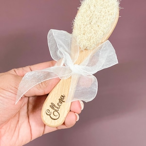 Gentle Baby Hairbrush, Natural Untreated Beechwood, Soft Goat Hair, Brush, Body, Scalp Massage, Newborn Gift