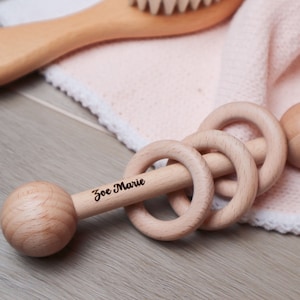 Personalized Rattle With Baby Name, Grasping Toy, Baby Shower Gift, Montessori Wood Baby Rattle