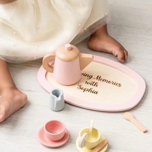 Personalized Wooden Afternoon Tea Play Set, play kitchen gift, pretend play toy, pretend tea party, gift for toddler, Montessori toy