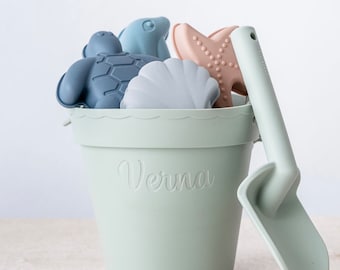 Personalized Silicone Summer Kids Beach Set, Custom Silicone Beach Toy, Custom Silicone Beach Bucket