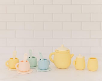 Personalized Silicone Tea Set for Kids – Custom Pastel Play Tea Set | Montessori Pretend Play Toy | BPA Free Gift for Toddlers & Girls