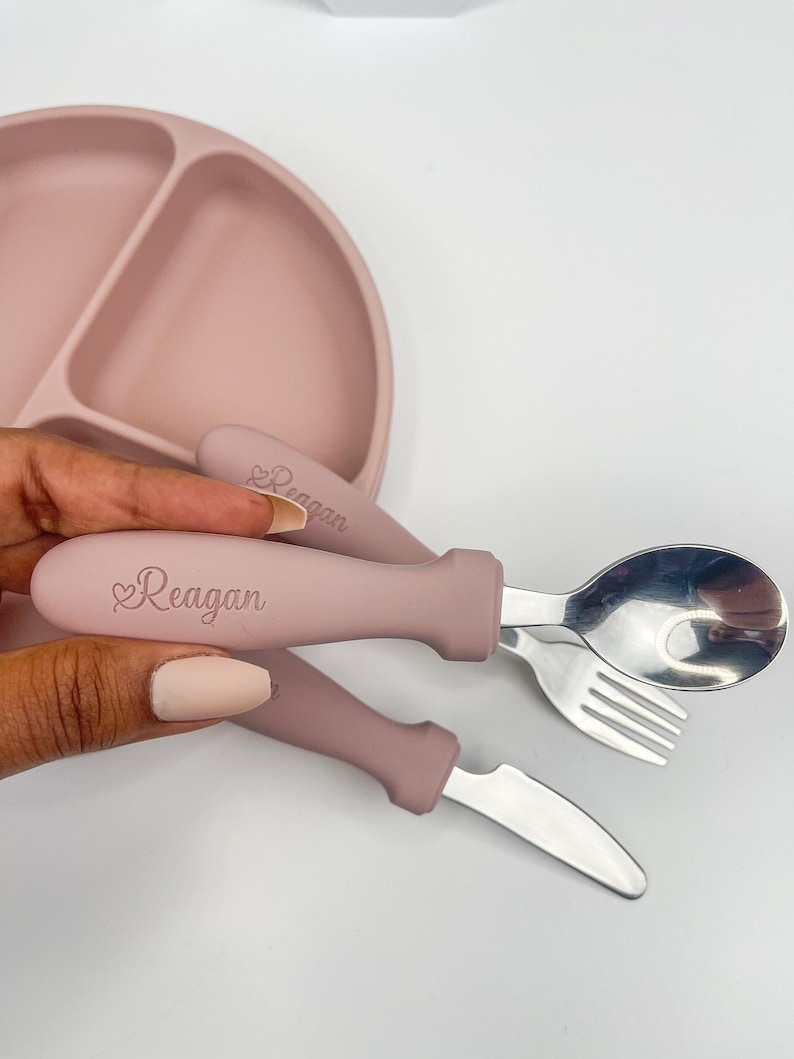 Personalized Toddler Utensils, Personalized Stainless Steel 3 piece Child's Utensil Set, customized kid utensils, custom utensils image 1