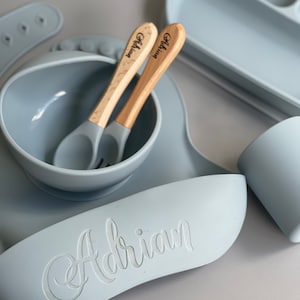 Personalized feeding Set, Personalized Silicone Baby Bibs Set, personalized Silicone Bib, Silicone Bowl, Personalized Baby Spoon