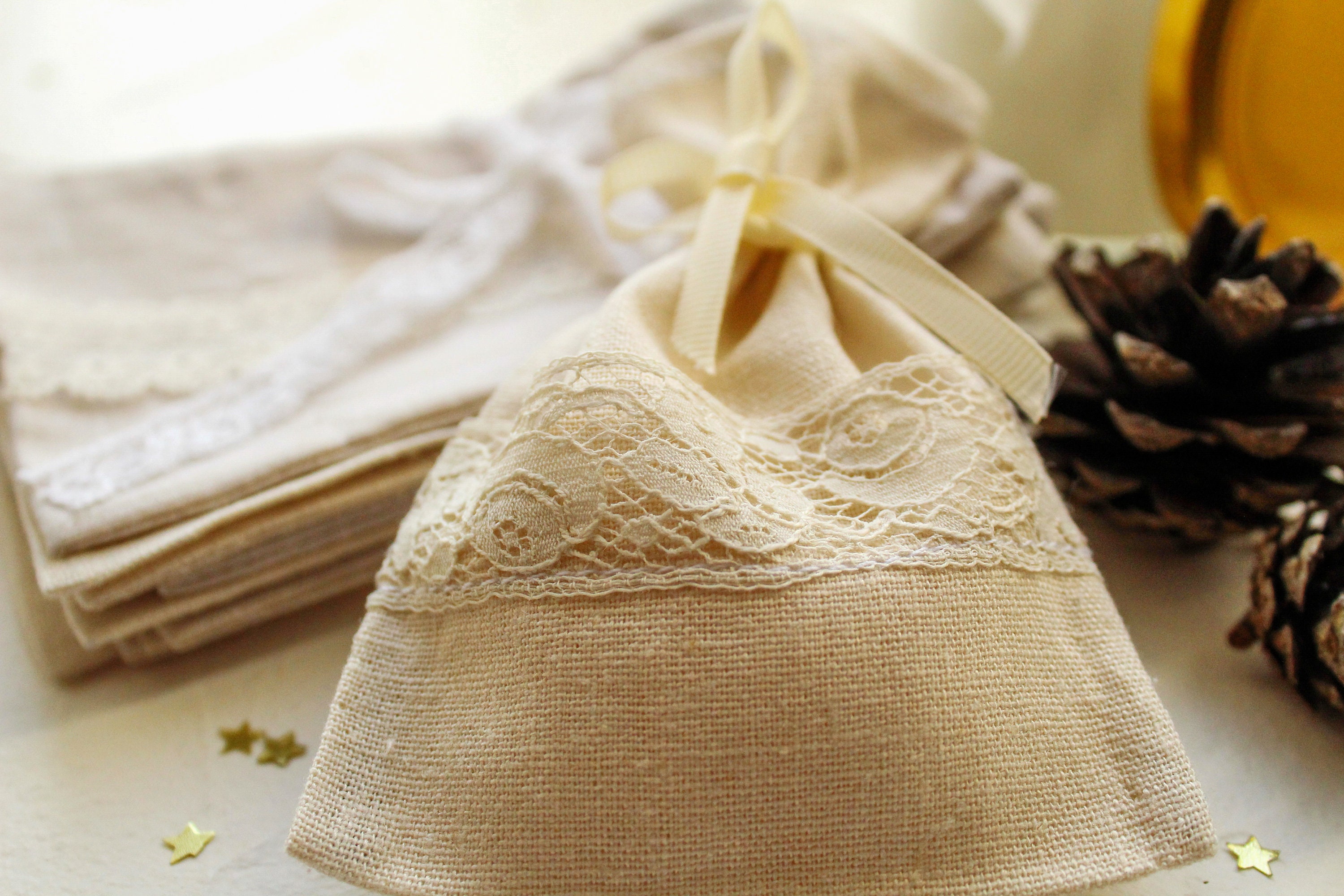 Linen and Lace Wedding Favor Bags Linen Favor Bags - Etsy
