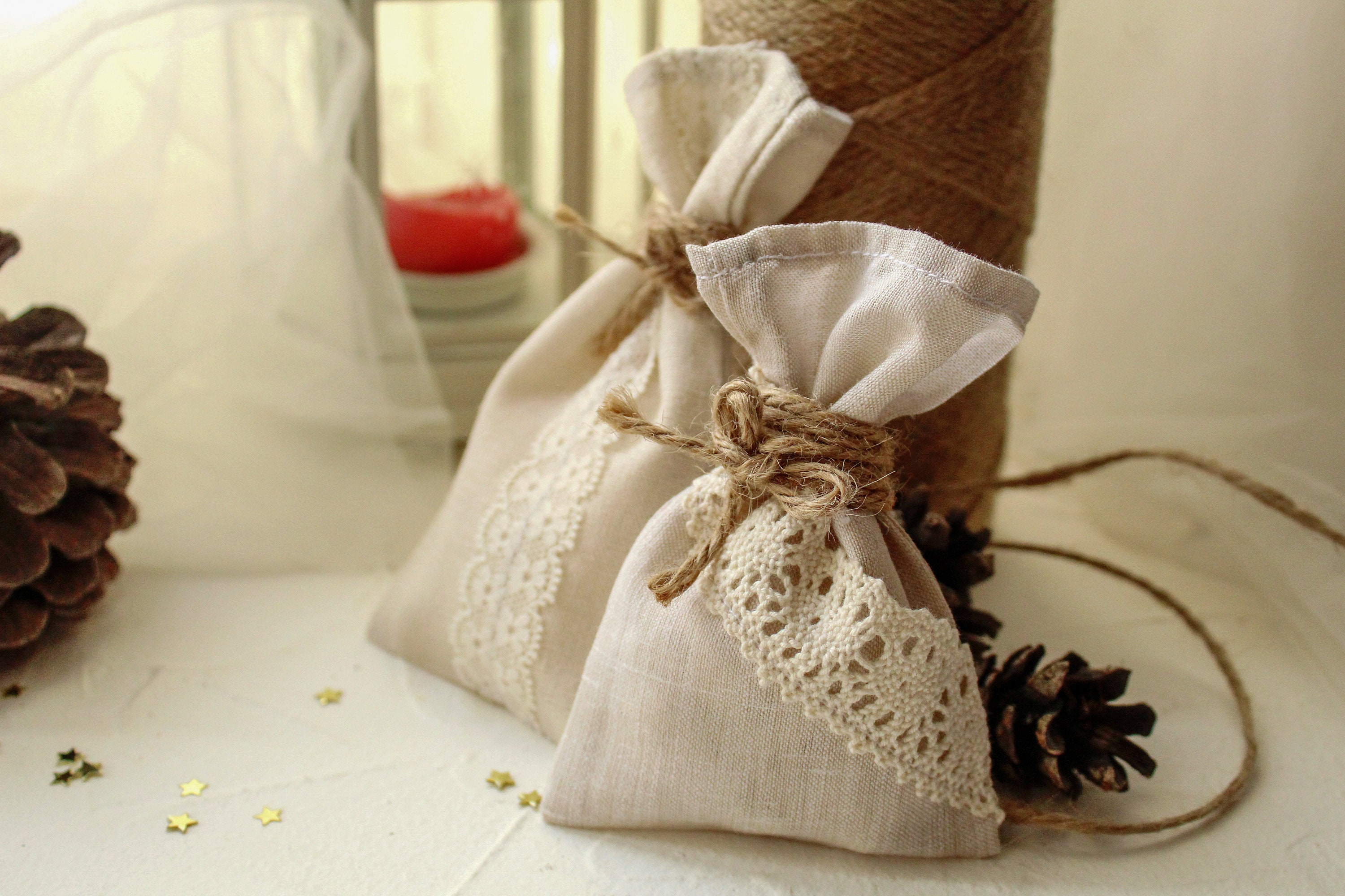 Linen and Lace Wedding Favor Bags Linen Favor Bags | Etsy