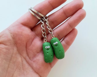 Funny green pickle dill keychain - can come in single or set of 2 - Thoughtful funny gift for friends and family