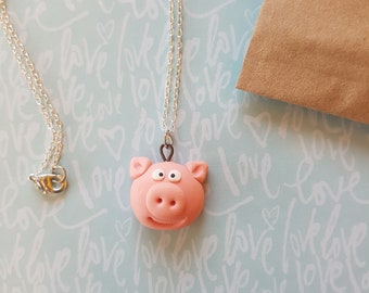 Handmade Funny Pig Necklace For a Best Friend, Witty Gift For Close Friends, Coleagues, Animal Lovers, Farm Animal Pendant, Polymer Clay Pig