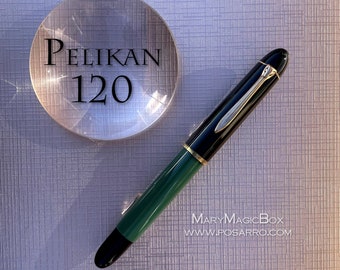 Pelikan 120-Vintage Fountain pen black cap green  barrel calligraphy nib 2mm italic
