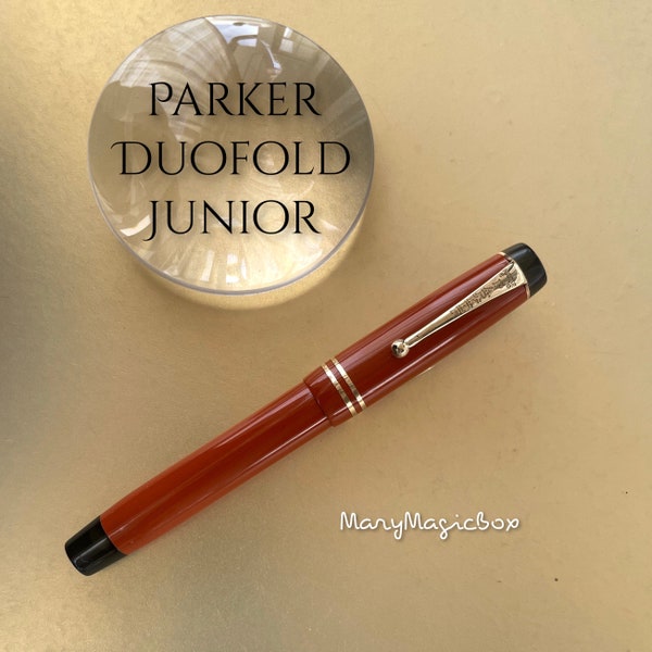 Parker Duofold Junior Streamline Vintage Füllfederhalter – korallenrot – originale Goldfeder F – ausgezeichneter Zustand