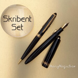 Skribent Rare Set -Vintage Senior 6 stylo plume et crayon EF 15- fabriqué au Danemark dans une pochette en cuir -EXCELLENT état d'écriture