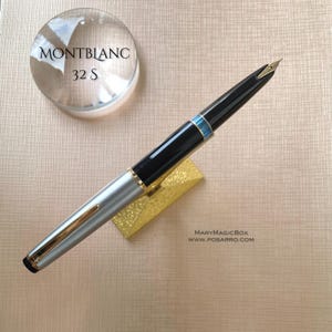 モンブラン 32 S レア ヴィンテージ 1960 万年筆 - ブラック レジン & スチール キャップ ゴールド 14 K ペン先 細字