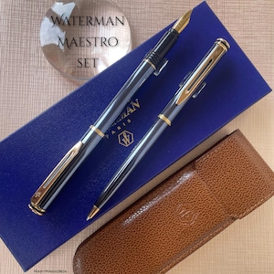 WATERMAN Maestro SET  Titan Blue fountain pen- ballpoint and  leather pen pouch in original box NOS mint condition