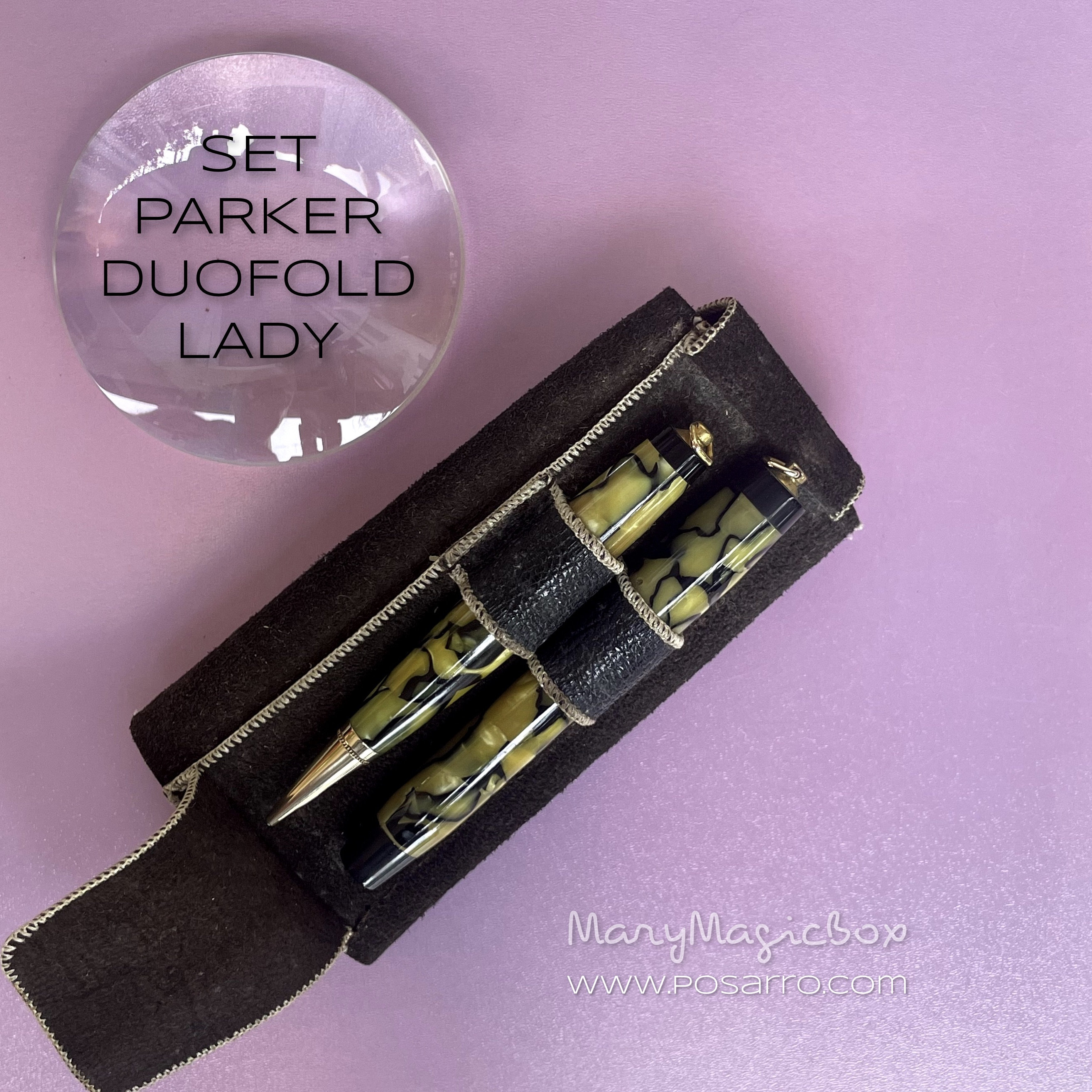 Parker Duofold Lady Vest Pocket Vintage Set Pearl Black Veined in