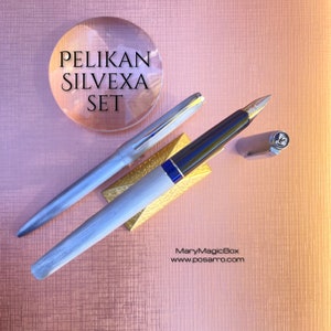 PELIKAN Silvexa Set -P28 fountain pen + R28 ballpoint Vintage  -original Pelikan gold nib- Excellent condition