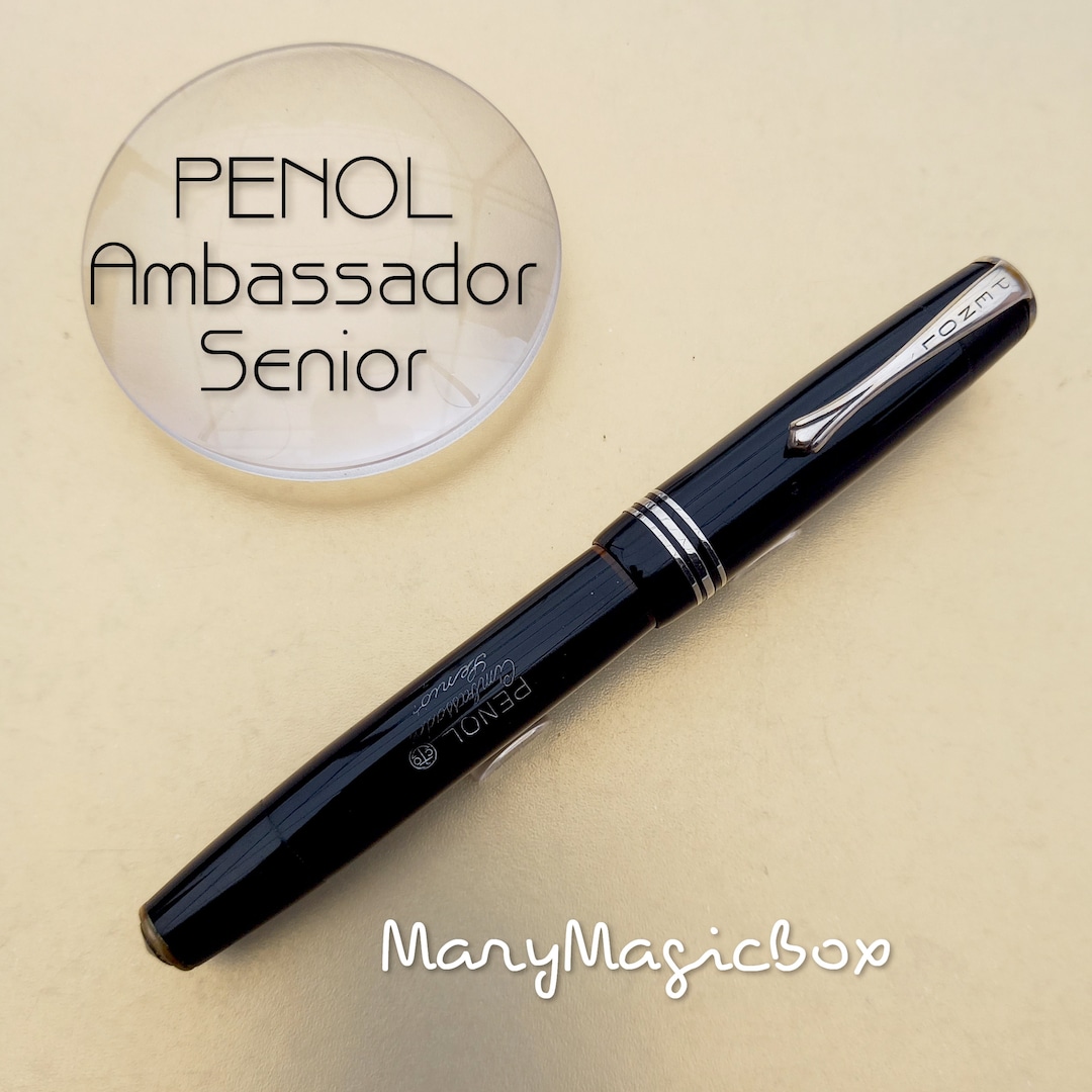Stylo Plume PENOL AMBASSADOR SENIOR NOIR Des Années 1940 - Bille 14K, Longueur 132 Mm En Celluloïd