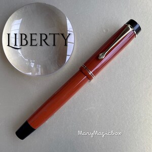 Liberty Senior size vintage fountain pen -coral red - gold nib EF Excellent condition made in USA