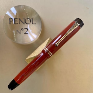 PENOL 2- Vintage coral red fountain pen  14 k gold nib F  - Danish production -1935-41 Excellent writing condition