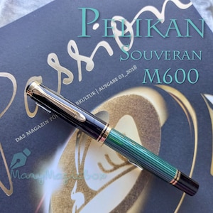 Pelikan Souverän M600  Fountain pen -green striped black cap gold nib B  -Mint condition