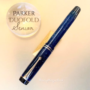 PARKER Duofold  Senior-  rare fountain pen -blue Lapislazzuli  -year 1930 gold nib EF,in excellent  condition