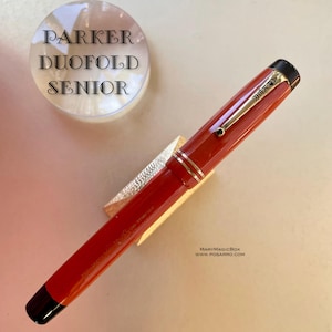 Parker Duofold Senior Lucky Curve  Vintage fountain pen- coral red- original gold nib  F excellent condition